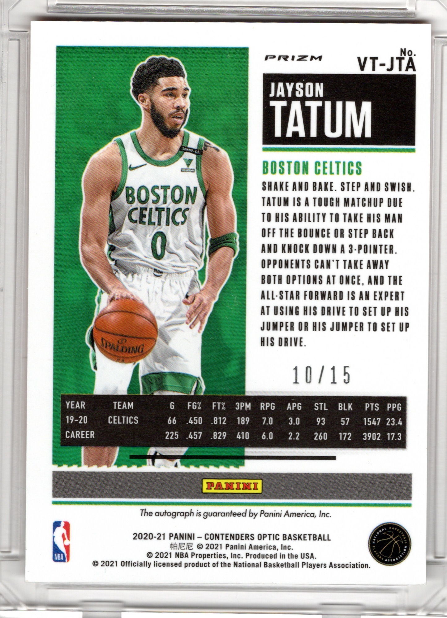 2020-21 Panini Optic Contenders Season Ticket Orange Auto Jayson Tatum 10/15 Boston Celtics