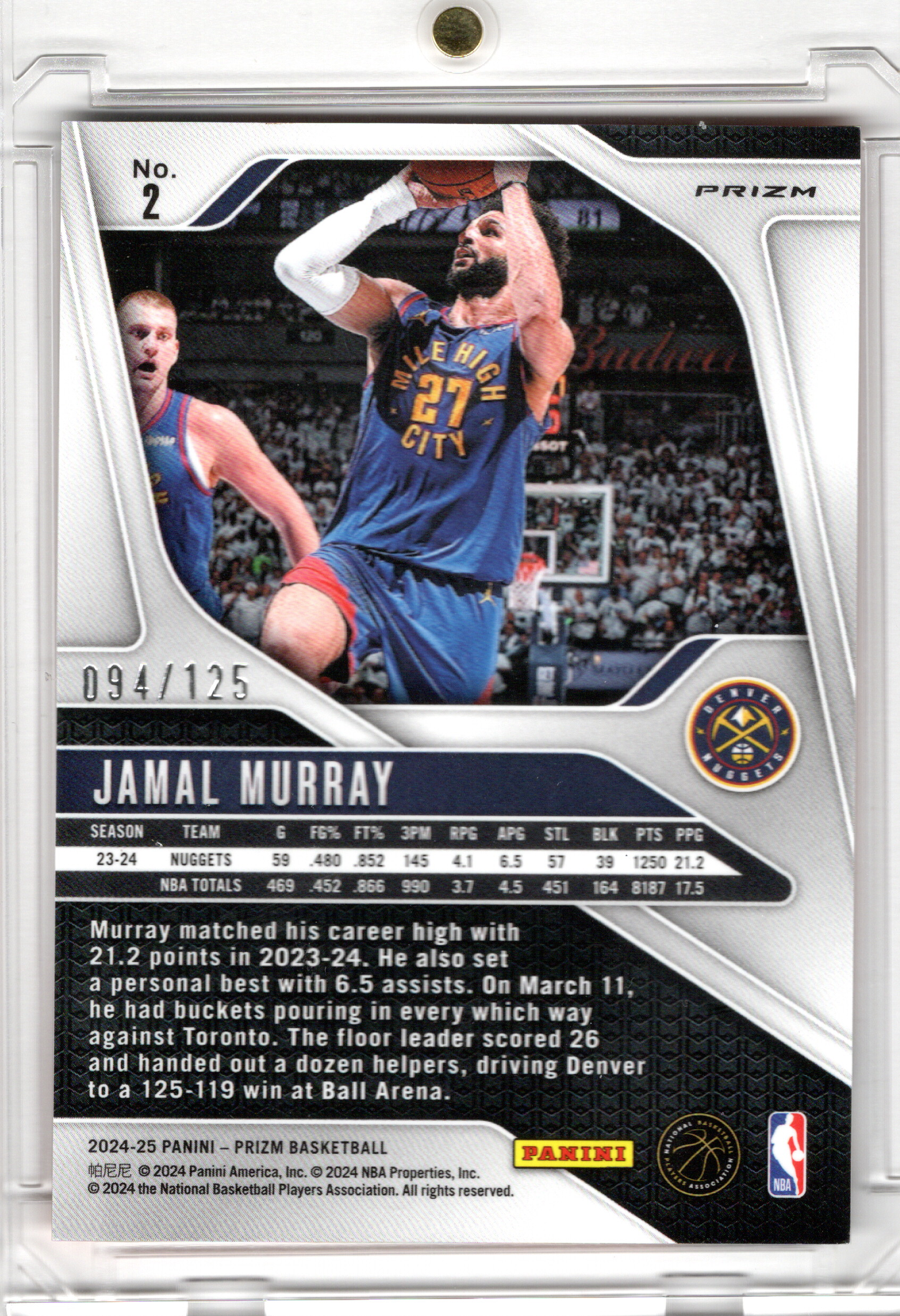 2024-25 Panini Prizm Orange Jamal Murray 94/125 Denver Nuggets