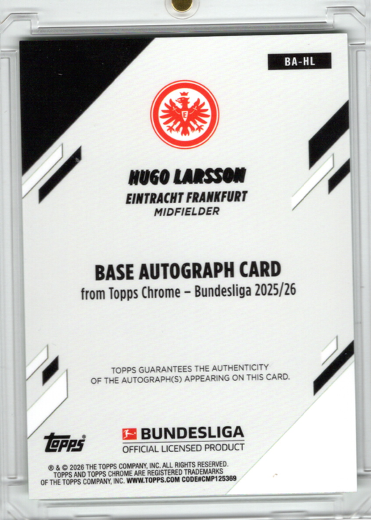 2025-26 Topps Chrome Bundesliga Hugo Larsson Green Refractor 85/99 Auto Eintracht Frankfurt