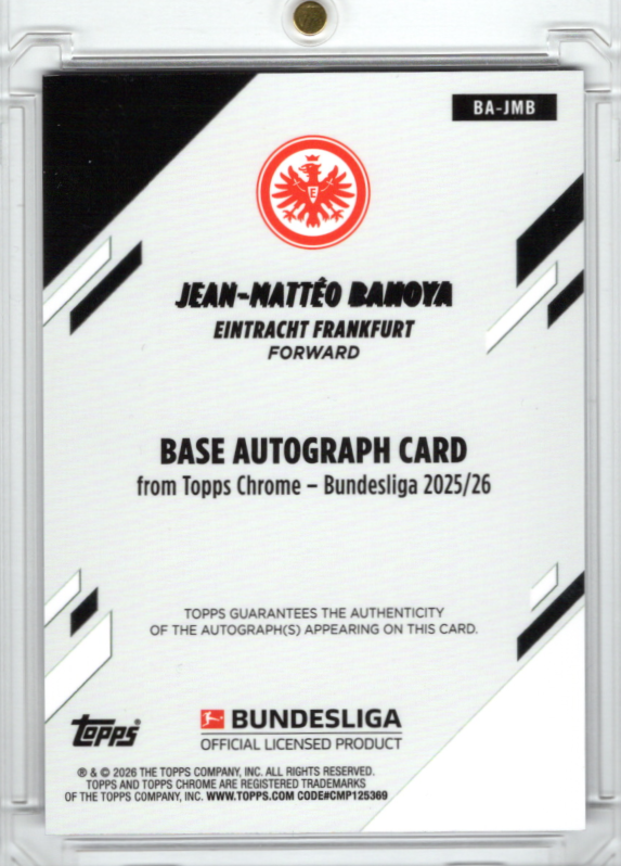 2025-26 Topps Chrome Bundesliga Jean-Matteo Bahoya Purple Refractor Auto 44/75 Eintracht Frankfurt
