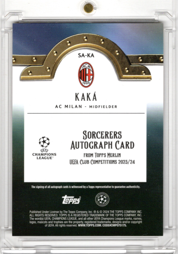 2023-24 Topps Merlin Chrome UCC Sorcerers Auto Orange Kaka 08/25 AC Milan