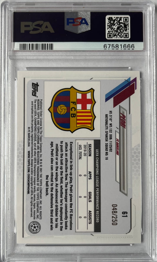 2020-21 Topps Chrome UCL Purple Refractor RC Rookie Pedri /250 PSA 9 FC Barcelona