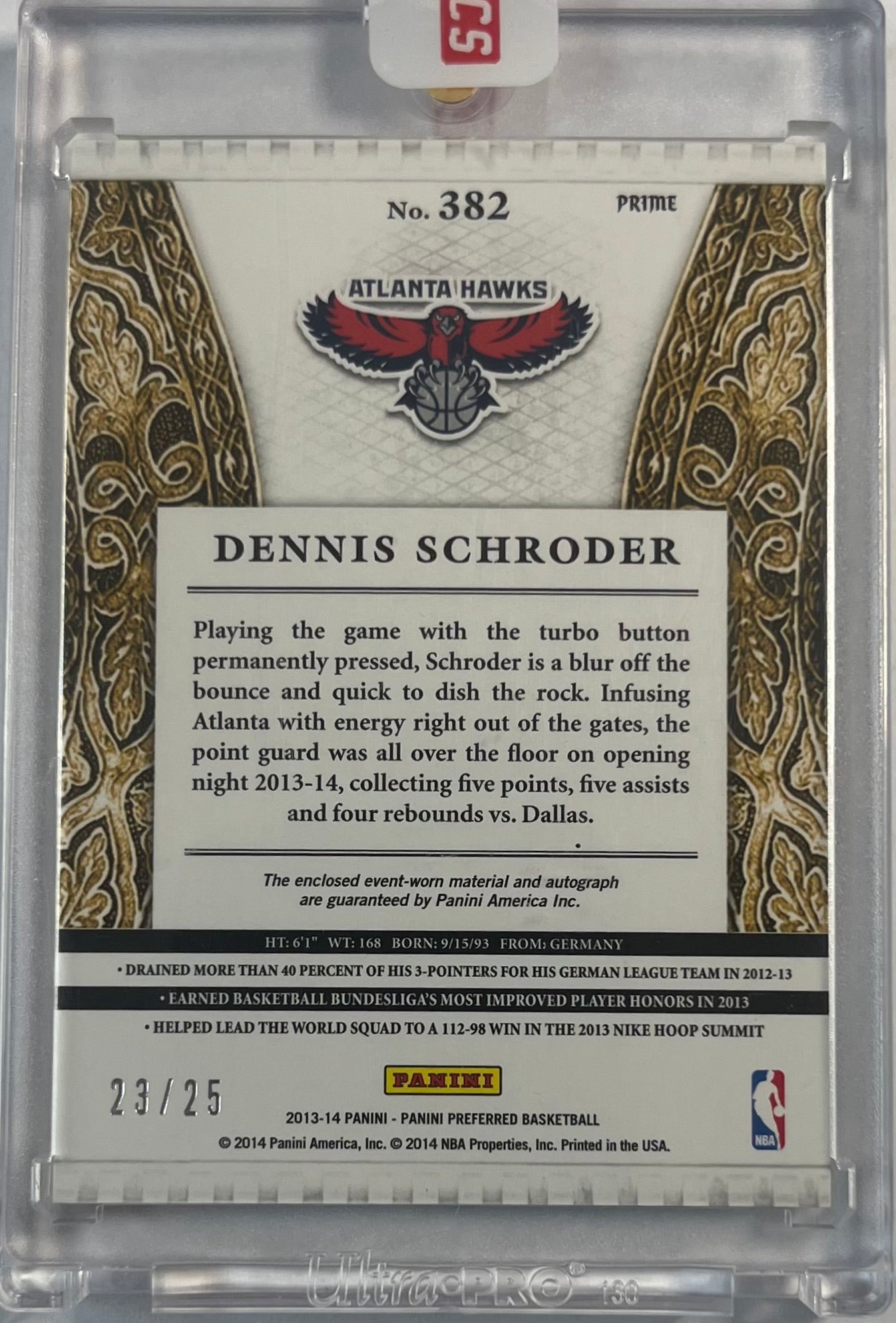 2013-14 Panini Preferred Silhouettes Rookie Patch Auto Dennis Schröder 23/25 Atlanta Hawks
