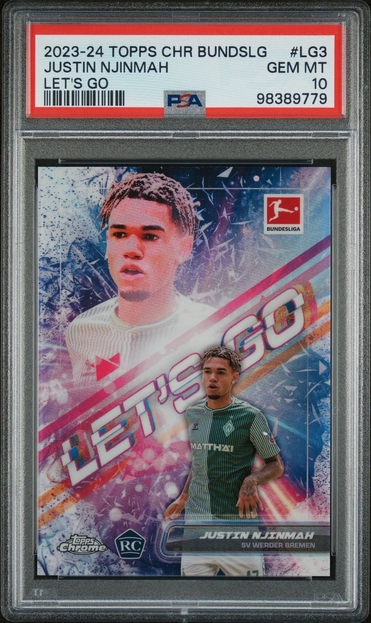 2023-24 Topps Chrome Bundesliga Justin Njinmah Rookie RC Let's Go SSP Case Hit Werder Bremen PSA10