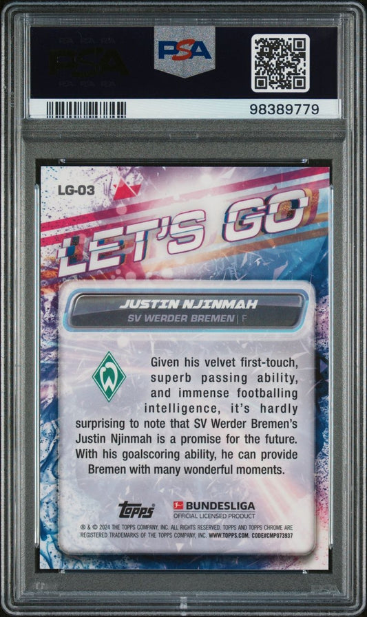 2023-24 Topps Chrome Bundesliga Justin Njinmah Rookie RC Let's Go SSP Case Hit Werder Bremen PSA10