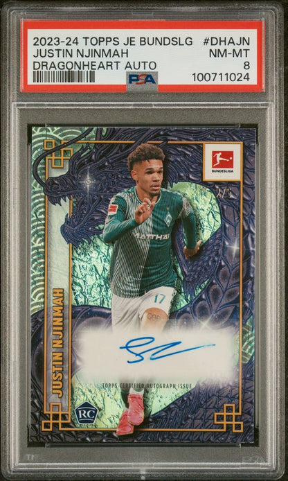 2023-24 Topps Jade Bundesliga Justin Njinmah Rookie RC Dragonheart Auto /5 Werder Bremen PSA8