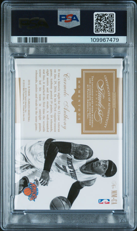 2015-16 Panini Flawless Momentous Patch Auto Carmelo Anthony 20/25 PSA 8 NY Knicks