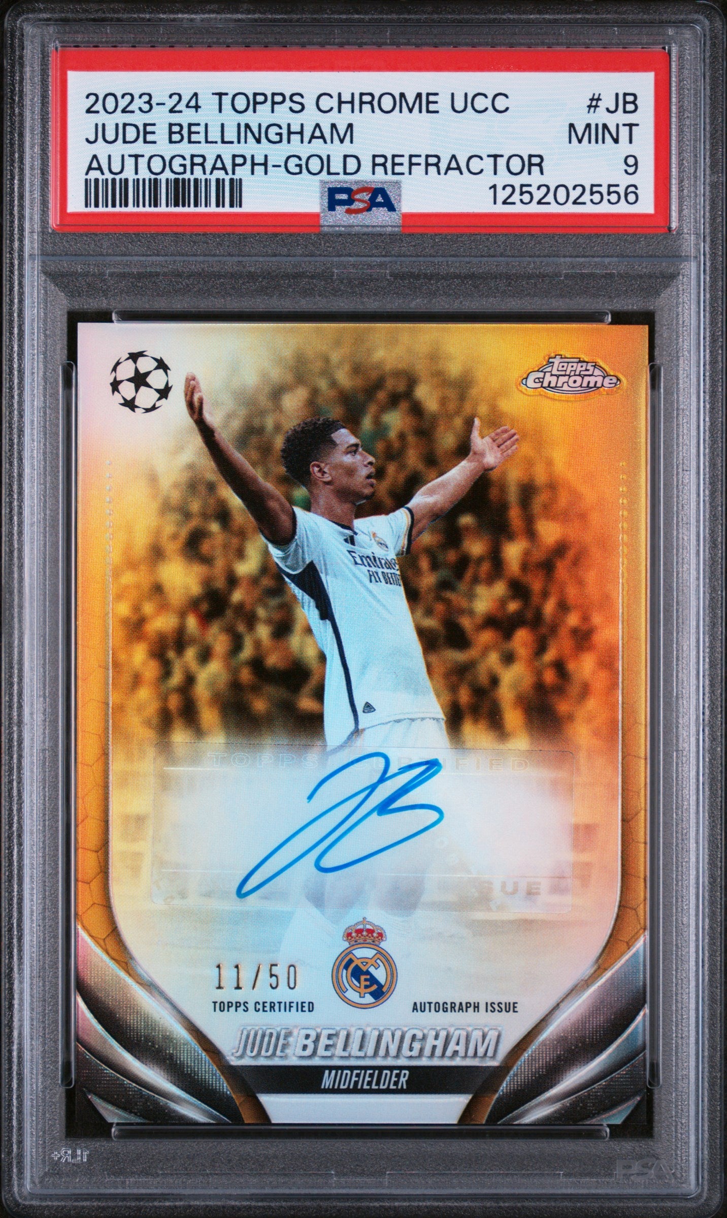 2023-24 Topps Chrome UCC Gold Refractor Auto Jude Bellingham 11/50 PSA 9 Real Madrid