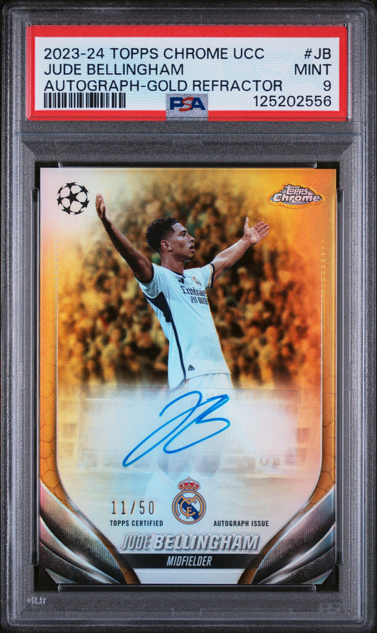 2023-24 Topps Chrome UCC Gold Refractor Auto Jude Bellingham 11/50 PSA 9 Real Madrid