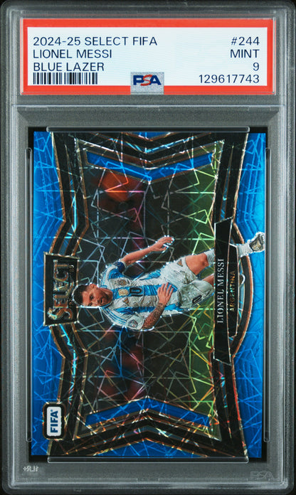 2024-25 Panini Select FIFA Blue Lazer Lionel Messi PSA 9 Karte Argentina.