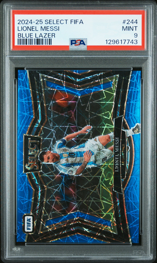 2024-25 Panini Select FIFA Blue Lazer Lionel Messi PSA 9 Karte Argentina.