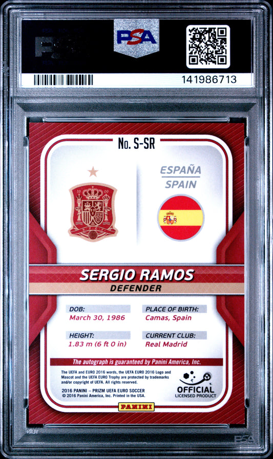 2016 Panini Prizm UEFA Euro Signatures Auto Sergio Ramos PSA 9 Spain