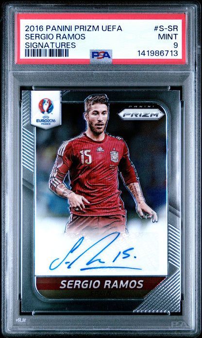 2016 Panini Prizm UEFA Euro Signatures Auto Sergio Ramos PSA 9 Karte Spain.