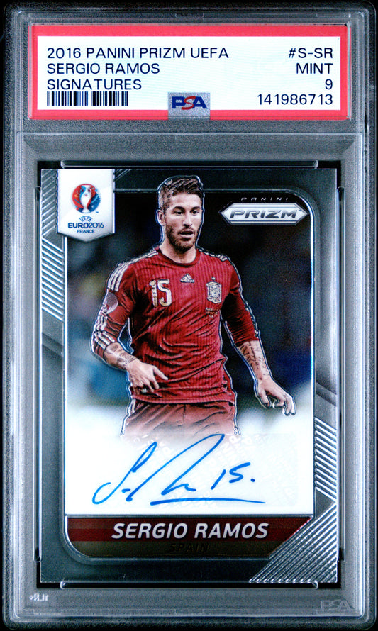 2016 Panini Prizm UEFA Euro Signatures Auto Sergio Ramos PSA 9 Karte Spain.