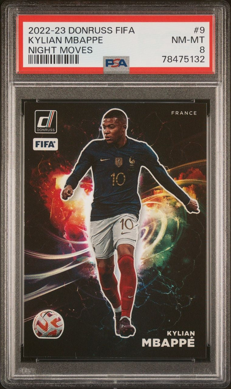 2022-23 Panini Donruss Fifa Night Moves Cae Hit Kylian Mbappe PSA 8 SSP Frankreich
