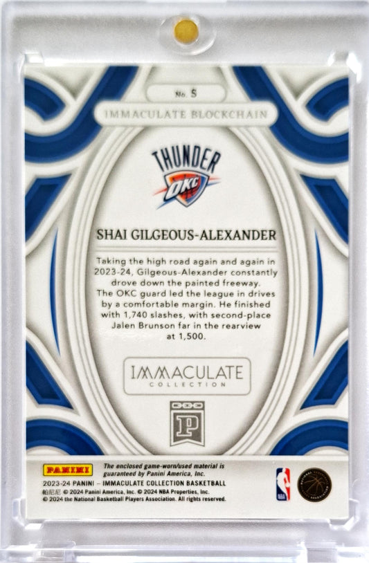 2023-24 NBA Panini Immaculate Blockchain Patch Game Worn Shai Gilgeous-Alexander SGA  /15