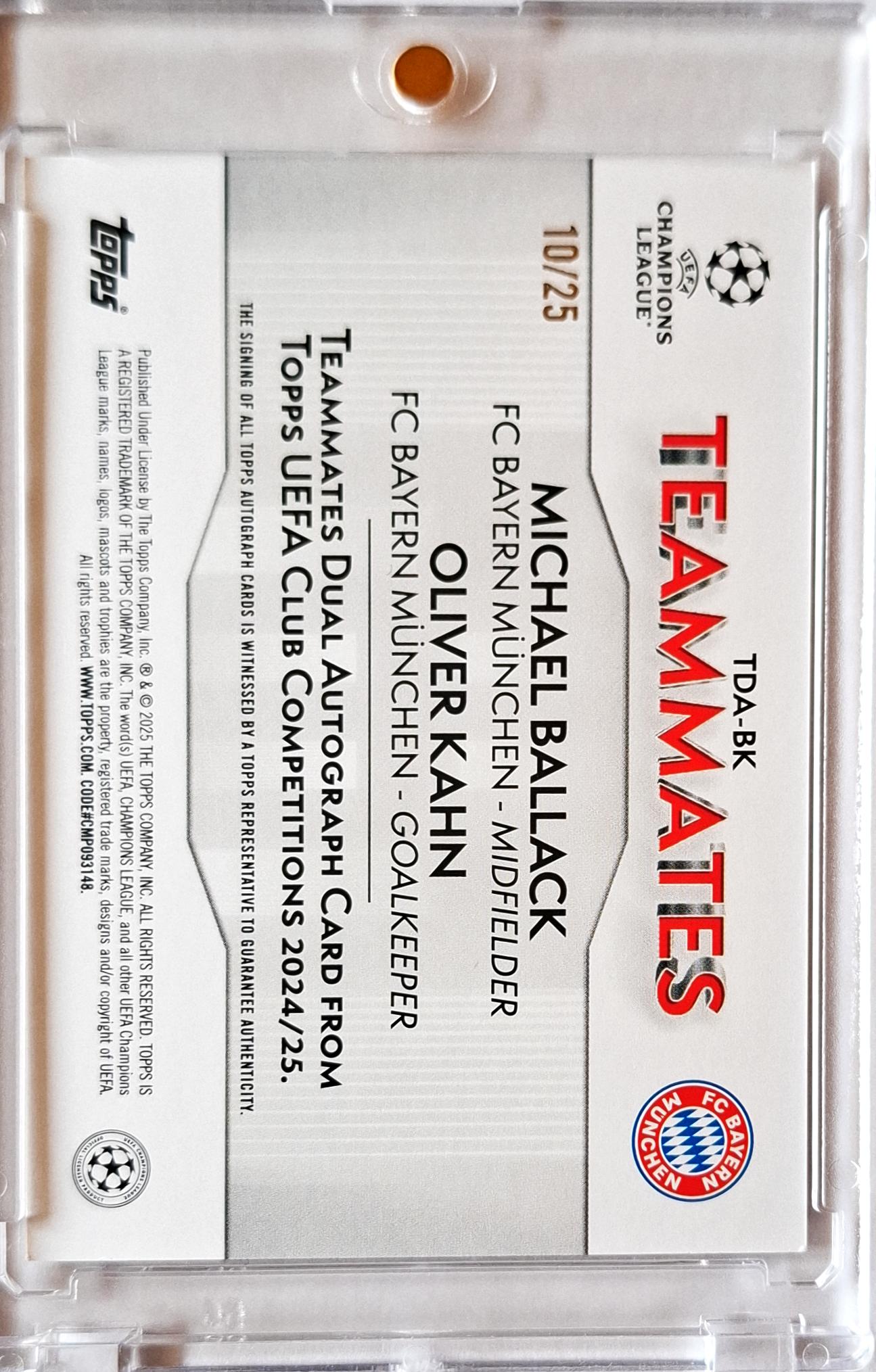 2024-25 Topps UCC Teammates Dual Autograph Auto Michael Ballack / Oliver Kahn /25
