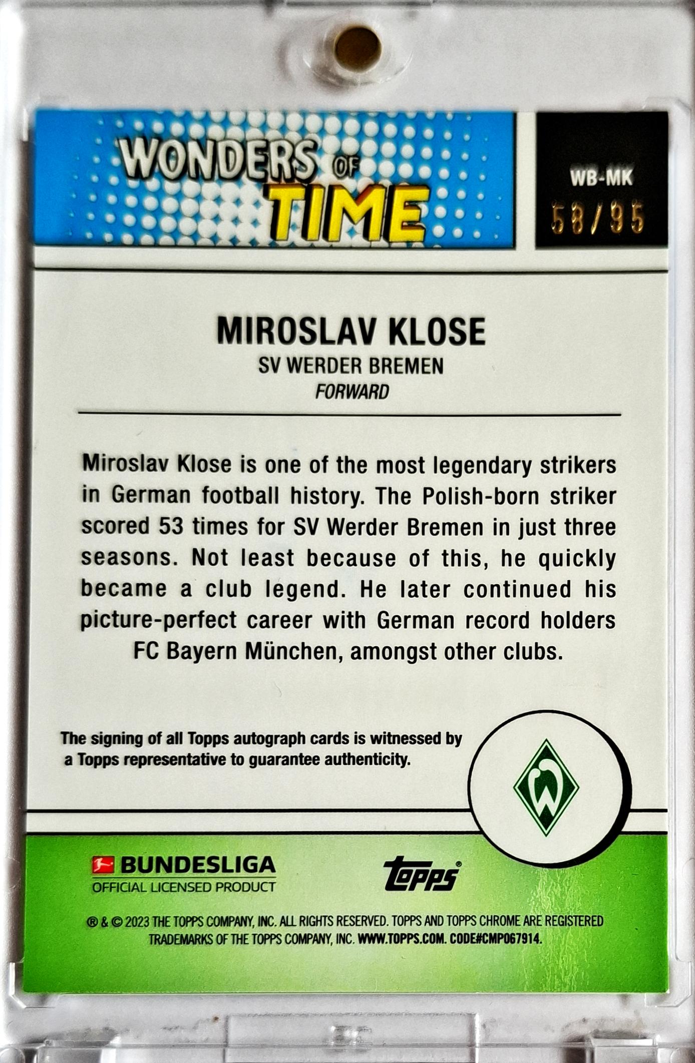 2022-23 Topps Chrome Bundesliga Auto Miroslav Klose /95 READ