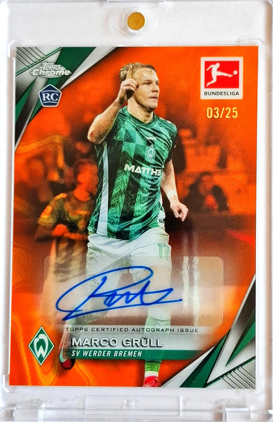 2024-25 Topps Chrome Bundesliga Orange Auto Marco Grüll RC Rookie /25 Werder Bremen