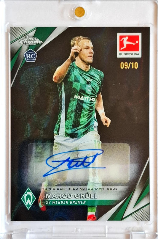 2024-25 Topps Chrome Bundesliga Black Auto Marco Grüll RC Rookie /10 Werder Bremen