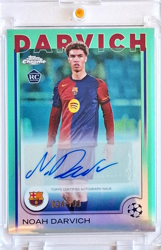 2024-25 Topps Chrome UCC Aqua Noah Darvich Auto RC Rookie /199 FC Barcelona
