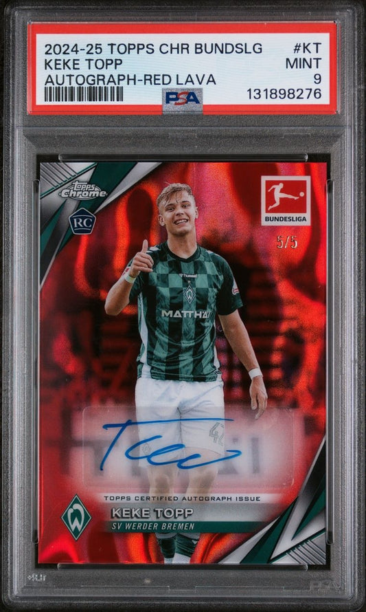 2024-25 Topps Chrome Bundesliga Keke Topp RC Rookie Auto /5 Werder Bremen PSA9 Mint