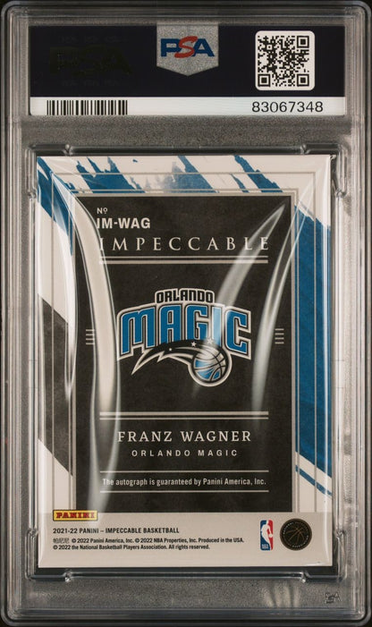 2021-22 Panini Impeccable Imperssions Franz Wagner RC Rookie Auto 80/99 PSA 9 Orlando Magic