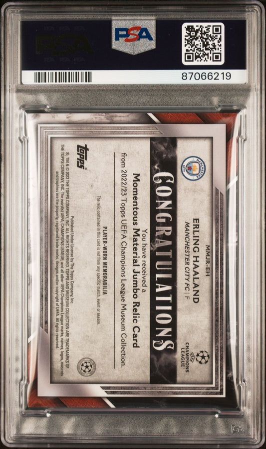 2022-23 Topps Museum UCL Momentous Material Ruby Erling Haaland Patch 05/25 PSA 9 Manchester City