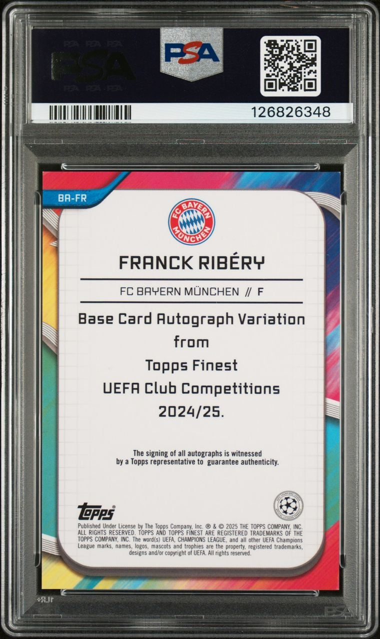 2024-25 Topps Finest UCC Orange Wave Auto 12/25 Frank Ribery PSA 8 Auto 10 FC Bayern München