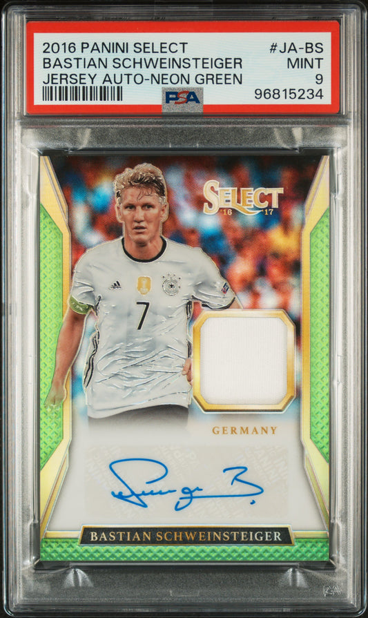 2016 Panini Select Jersey Auto Neon Green Bastian Schweinsteiger Karte 8/35 PSA 9 DFB.