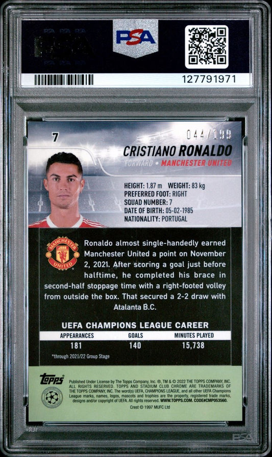 2021-22 Topps Stadium Club Chrome Electric Charge Refractor Cristiano Ronaldo 044/199 PSA 9 Manchester United