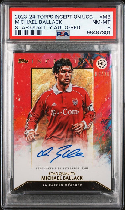 2023-24 Topps Inception UCC Red Michael Ballack Auto 06/10 PSA 8 FC Bayern München