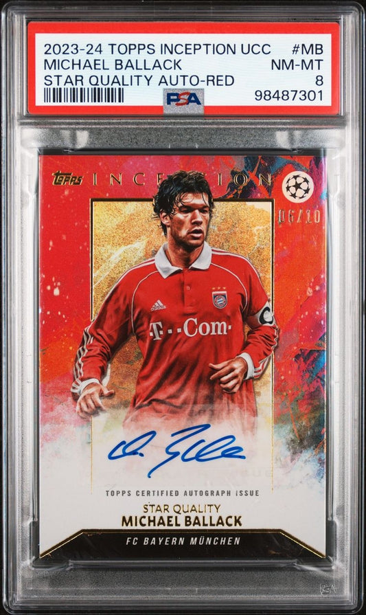 2023-24 Topps Inception UCC Red Michael Ballack Auto 06/10 PSA 8 FC Bayern München