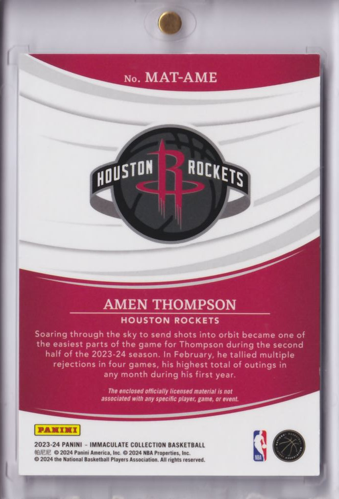 2023-24 NBA Panini Immaculate Rookie Materials Patch Amen Thompson 01/10 JSY NO.!!!