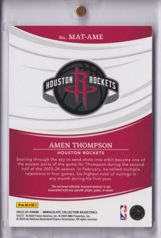 2023-24 NBA Panini Immaculate Rookie Materials Patch Amen Thompson 01/10 JSY NO.!!!