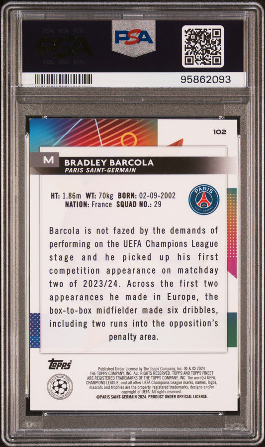 2023-24 Topps Finest UCC Red Refractor RC Rookie Bradley Barcola /10 PSA 9