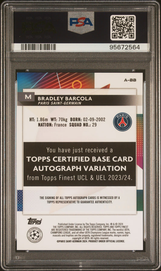 2023-24 Topps Finest UCC Blue Refractor RC Rookie Auto Bradley Barcola /150 PSA9 Auto 10