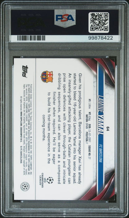 2023-24 Topps Chrome UCC Lamine Yamal Aqua Prism Refractor RC Rookie PSA 9 Mint