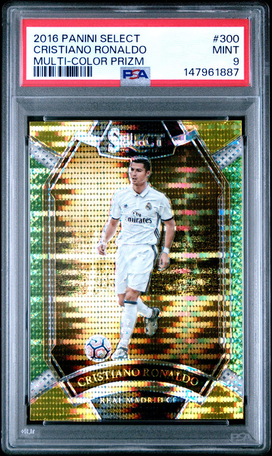 2016-17 Panini Select Soccer Multi-Color Prizm Cristiano Ronaldo PSA 9 Karte Real Madrid.