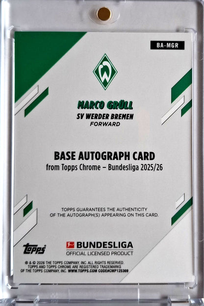 2025-26 Topps Chrome Bundesliga Marco Grüll Chrome Refractor Auto 13/52 Werder Bremen