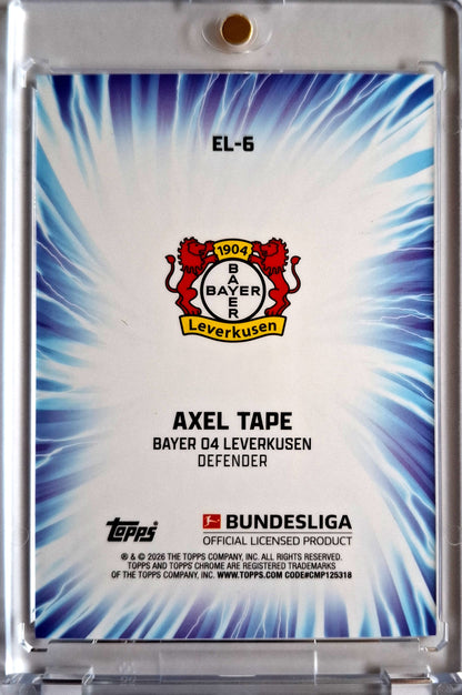 2025-26 Topps Chrome Bundesliga Axel Tape RC Rookie Electrified 28/50 Bayer Leverkusen