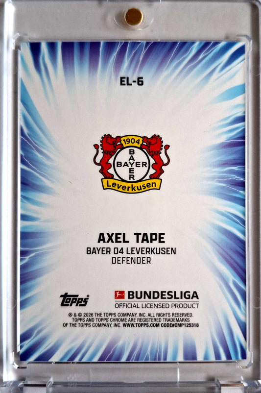 2025-26 Topps Chrome Bundesliga Axel Tape RC Rookie Electrified 28/50 Bayer Leverkusen