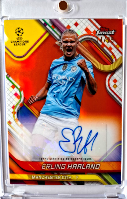 2024-25 Topps Finest UCC Orange Refractor Auto Erling Haaland 14/25 Manchester City