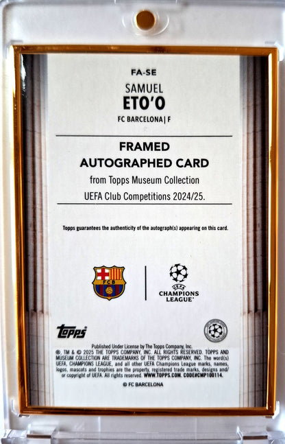2024-25 Topps Museum UCC Gold Framed Autograph Card Samuel Etoo Auto 19/25 FC Barcelona