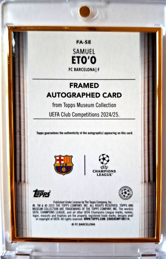 2024-25 Topps Museum UCC Gold Framed Autograph Card Samuel Etoo Auto 19/25 FC Barcelona