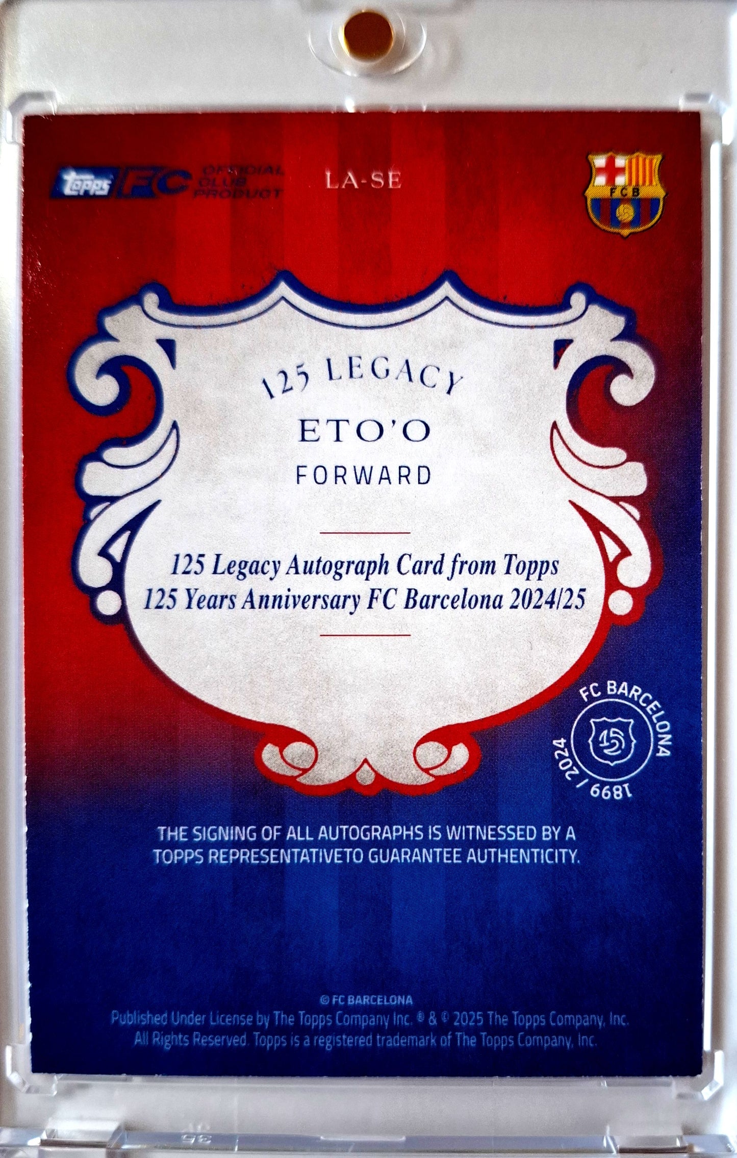 2024-25 Topps 125 Years Anniverary FC Barcelona Legacy Auto Samuel Etoo 10/75