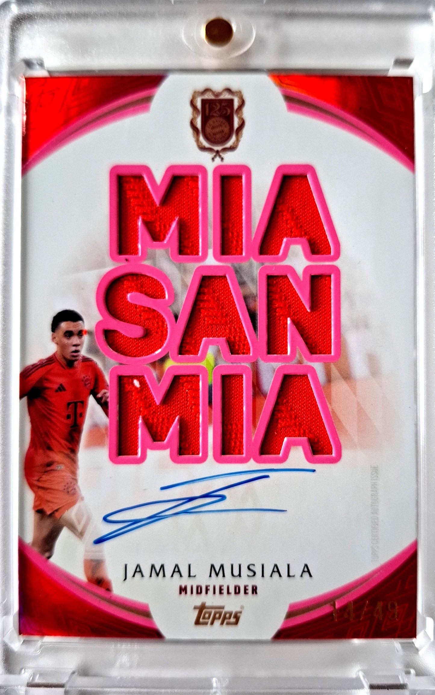 2024-25 Topps 125 Years Anniversary FC Bayern München Set Mia San Mia Jersey Jamal Musiala on Card Auto 14/49