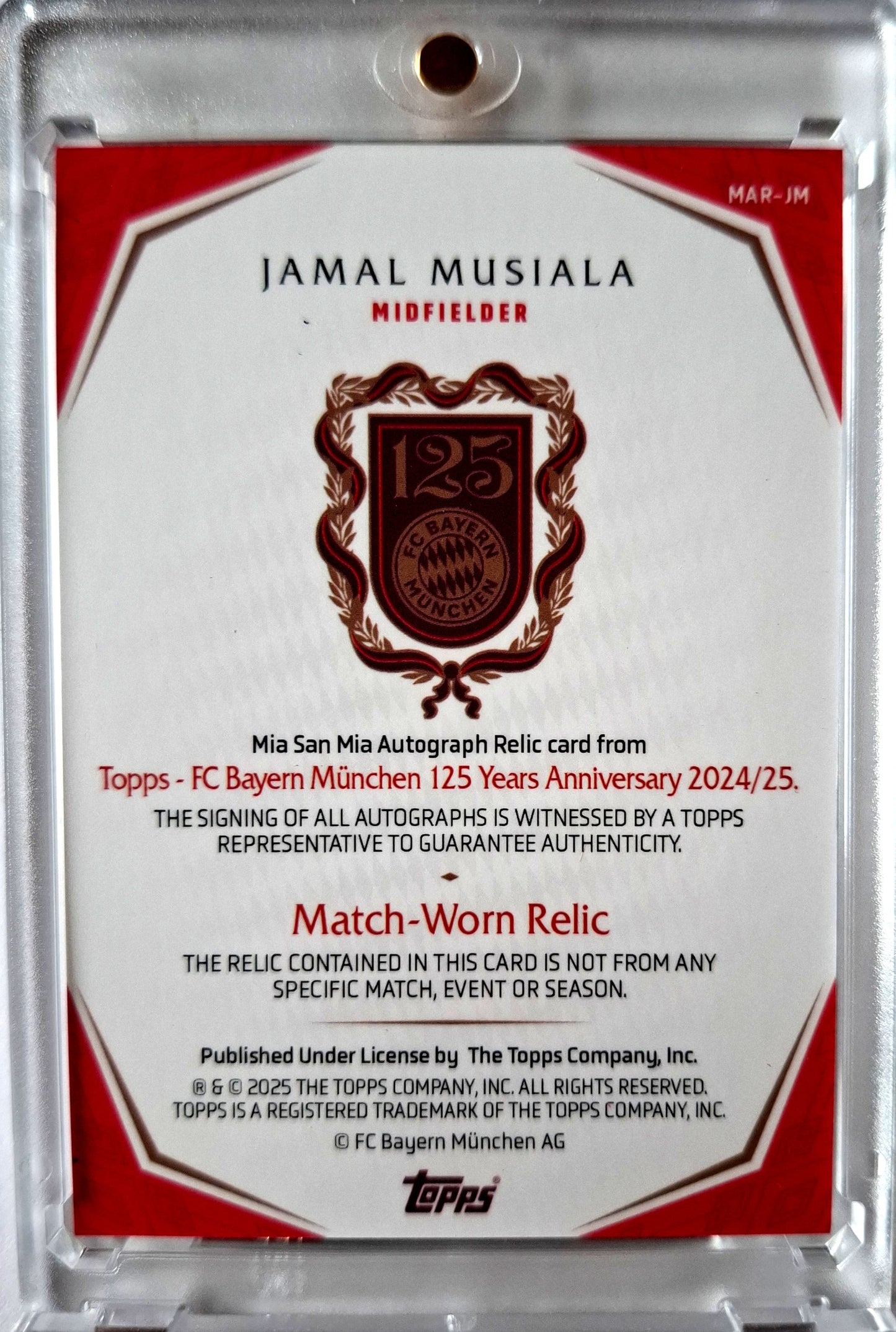 2024-25 Topps 125 Years Anniversary FC Bayern München Set Mia San Mia Jersey Jamal Musiala on Card Auto 14/49