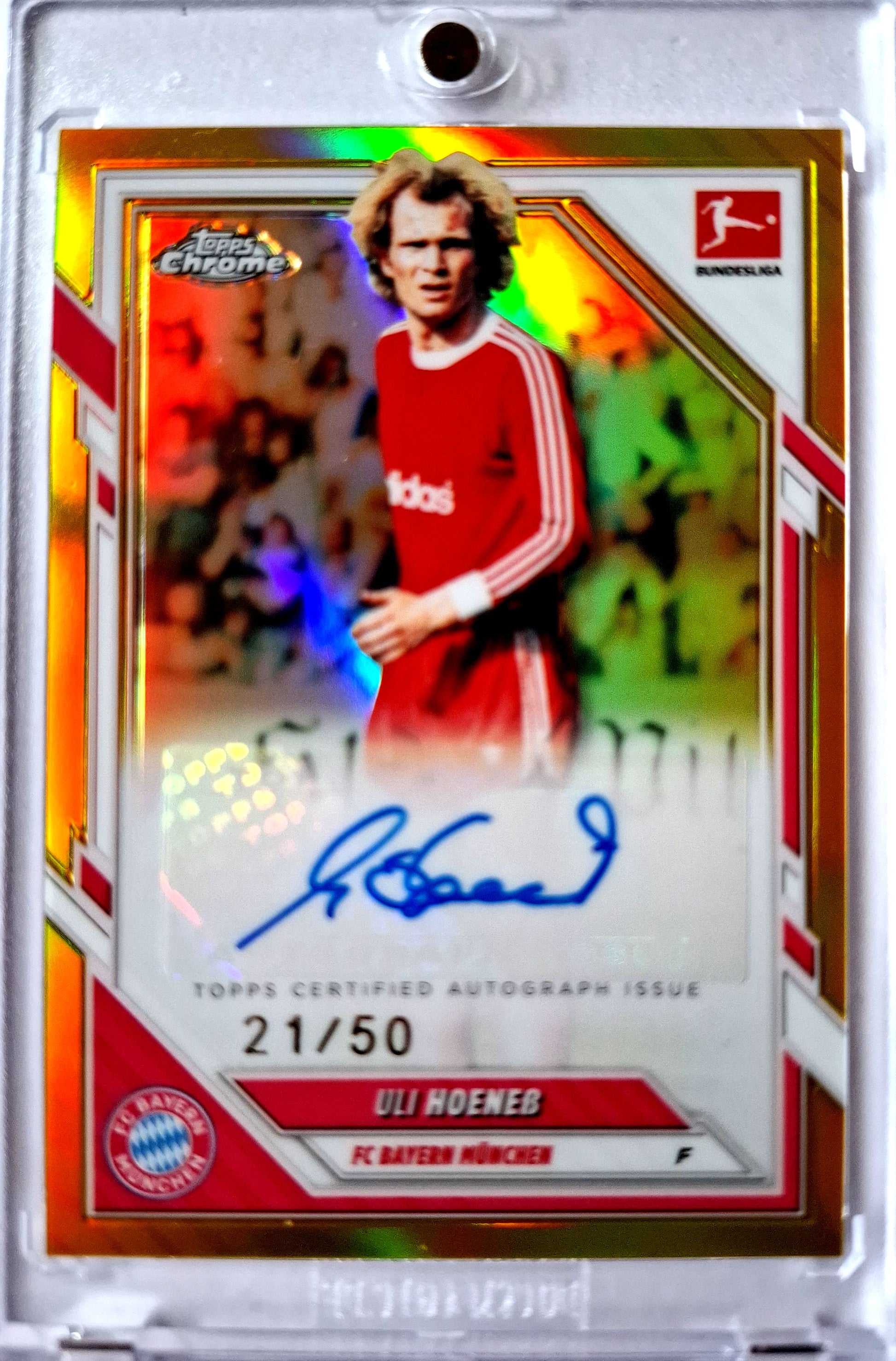 2025-26 Topps Chrome Bundesliga Legend Gold Refractor Uli Hoeneß Auto 21/50 FC Bayern München