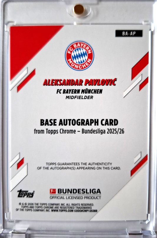 2025-26 Topps Chrome Bundesliga Gold Refractor Aleksandar Pavlovic Auto 14/50 FC Bayern München